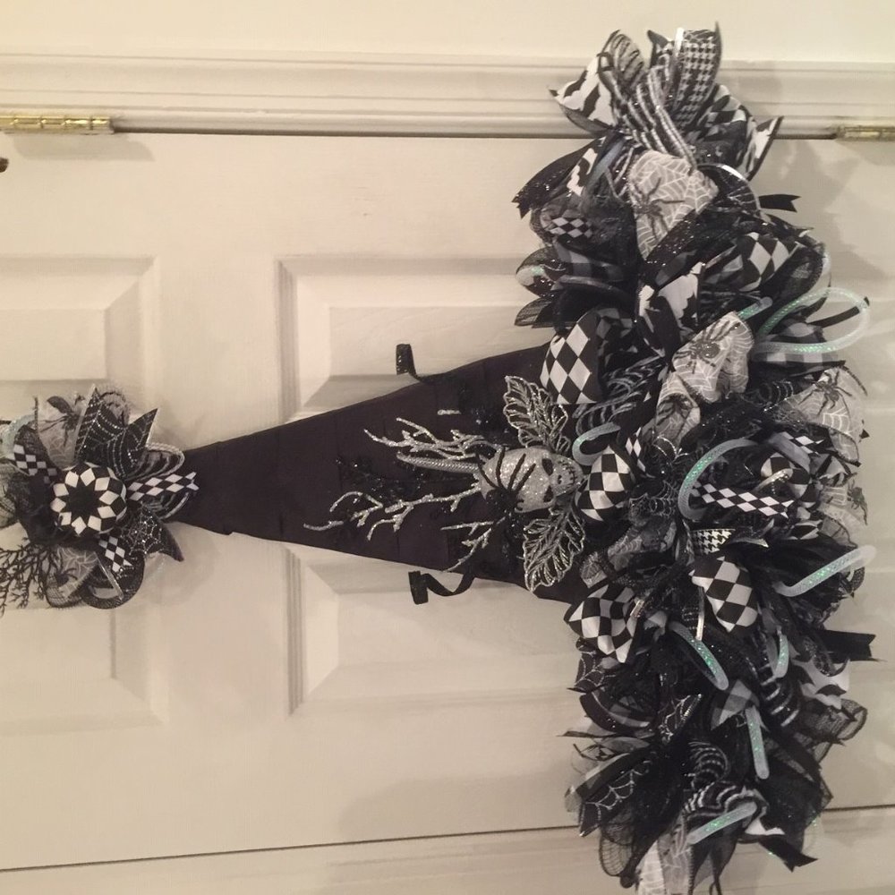 Harlequin Halloween Witch Hat Wreath